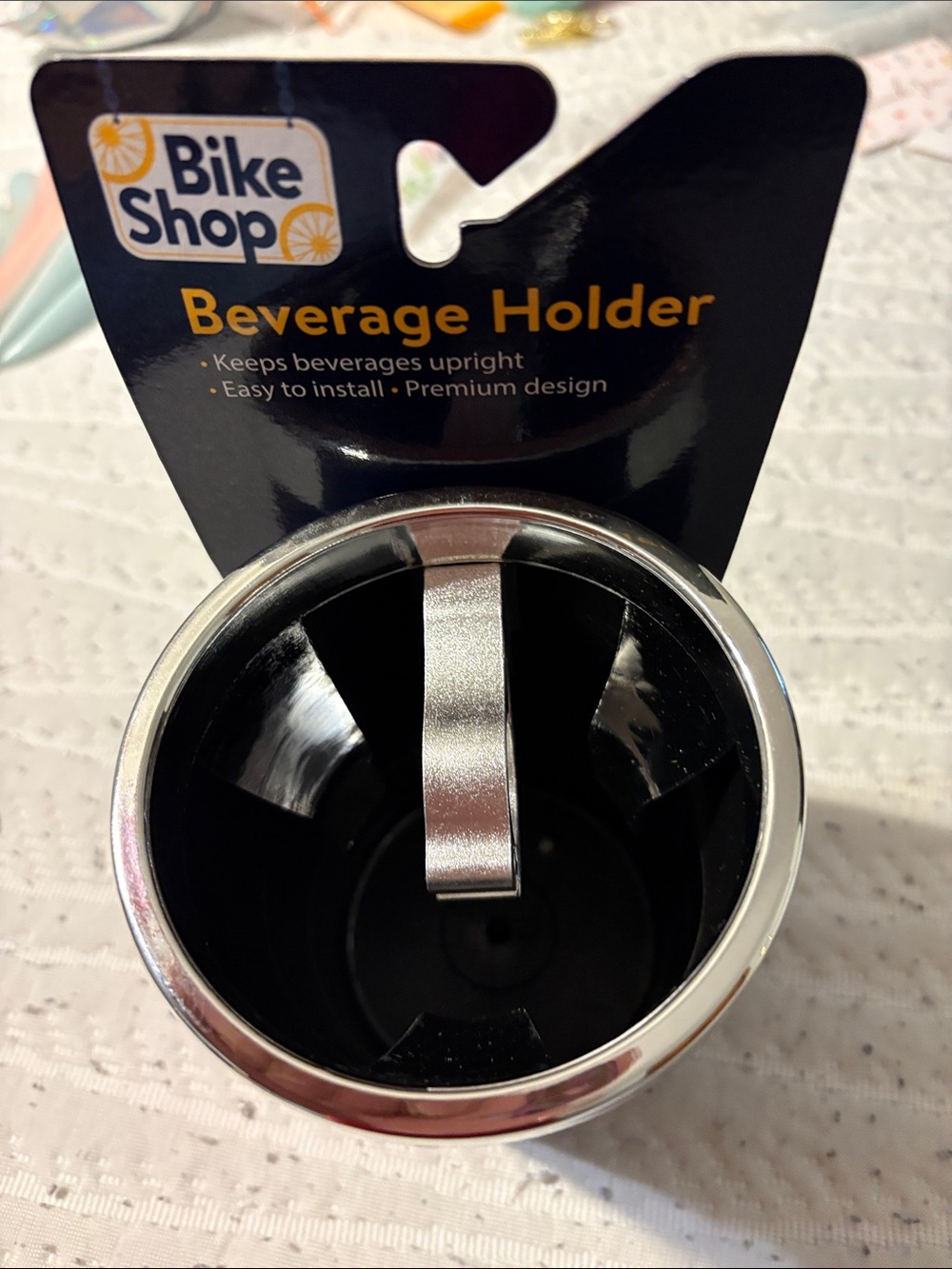 Bike Shop Beverage Holder - Black with Silver Trim for a bike